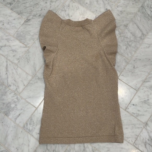 MINNIE ROSE ⭐️ Gold lurex knit flutter sleeve sweater size XS - Picture 5 of 6